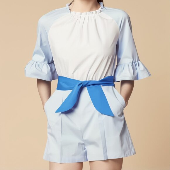 Sz40 NEW Sandro Rosalyn Blue Romper with Ruffle Details - US 8 - Picture 1 of 14